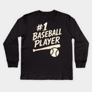 #1 Baseball Player Sports Gift Graphic for Athletes & Fans Kids Long Sleeve T-Shirt