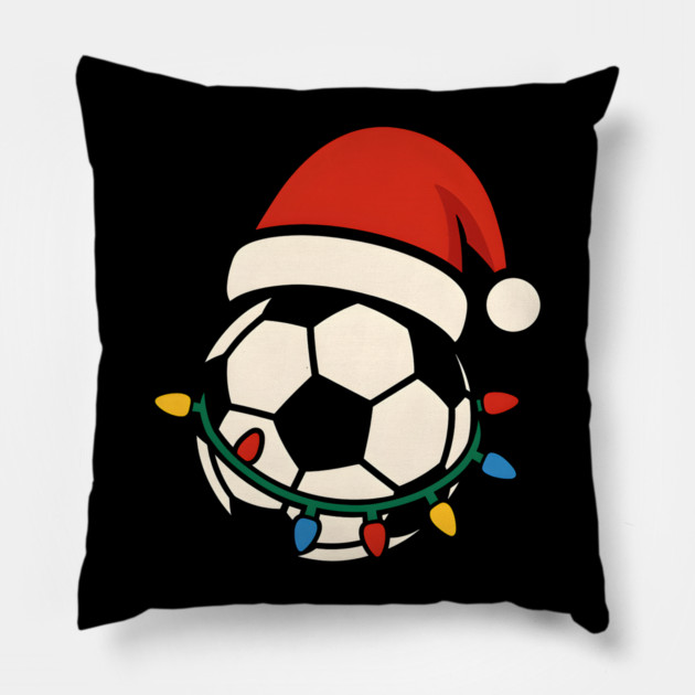 Soccer Ball Santa Hat Christmas Lights Holiday Sports Graphic Pillow by MakerMind8.2