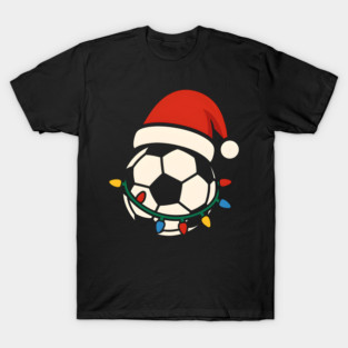 Soccer Ball Santa Hat Christmas Lights Holiday Sports Graphic T-Shirt