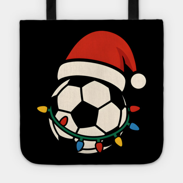 Soccer Ball Santa Hat Christmas Lights Holiday Sports Graphic Tote by MakerMind8.2