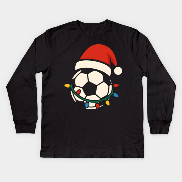 Soccer Ball Santa Hat Christmas Lights Holiday Sports Graphic Kids Long Sleeve T-Shirt by MakerMind8.2