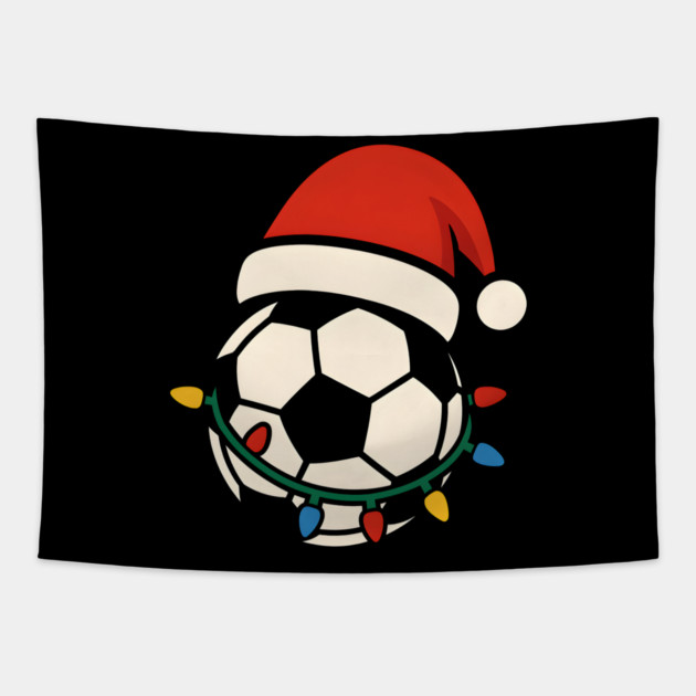 Soccer Ball Santa Hat Christmas Lights Holiday Sports Graphic Tapestry by MakerMind8.2