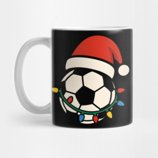 Soccer Ball Santa Hat Christmas Lights Holiday Sports Graphic Mug