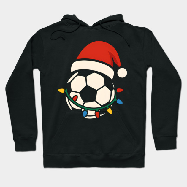 Soccer Ball Santa Hat Christmas Lights Holiday Sports Graphic Hoodie by MakerMind8.2
