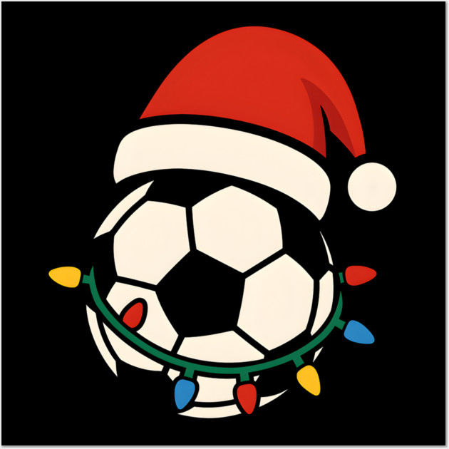 Soccer Ball Santa Hat Christmas Lights Holiday Sports Graphic Wall Art by MakerMind8.2