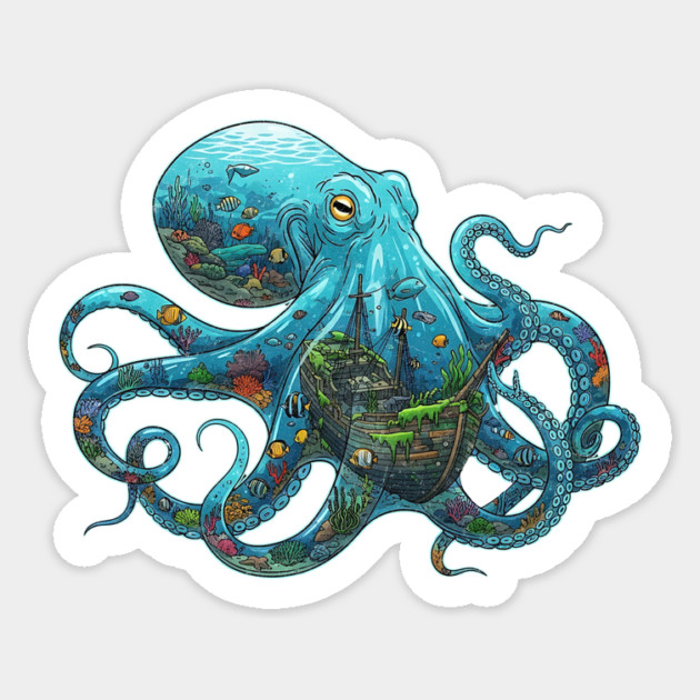 Octopus Ecosystem Surrealism Design Sticker by Designed By Marty