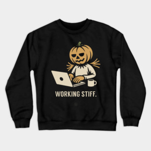 Working Stiff – Pumpkin Head on the Grind Halloween Minimalist Laptop Life Crewneck Sweatshirt