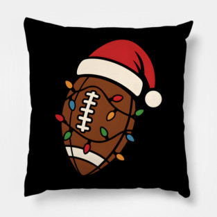 Christmas Football with Santa Hat and Lights Holiday Design Pillow