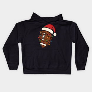 Christmas Football with Santa Hat and Lights Holiday Design Kids Hoodie