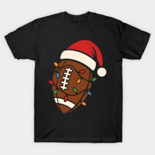 Christmas Football with Santa Hat and Lights Holiday Design T-Shirt