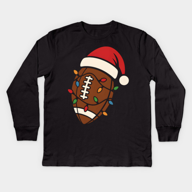 Christmas Football with Santa Hat and Lights Holiday Design Kids Long Sleeve T-Shirt by MakerMind8.2