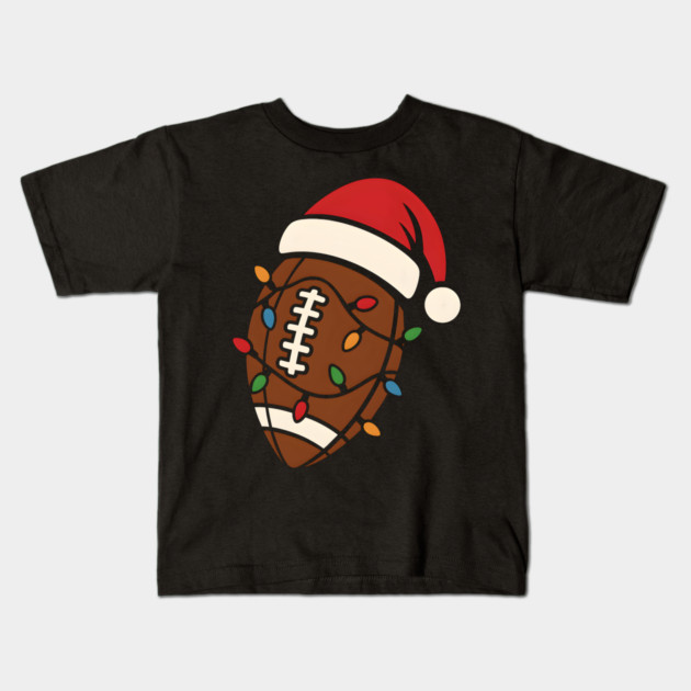 Christmas Football with Santa Hat and Lights Holiday Design Kids T-Shirt by MakerMind8.2