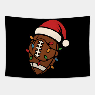 Christmas Football with Santa Hat and Lights Holiday Design Tapestry