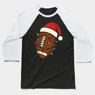 Christmas Football with Santa Hat and Lights Holiday Design Baseball T-Shirt