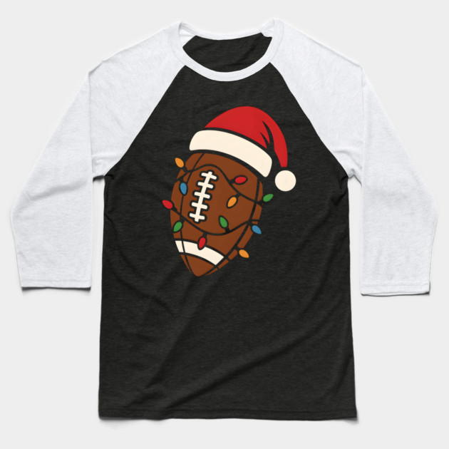 Christmas Football with Santa Hat and Lights Holiday Design Baseball T-Shirt by MakerMind8.2
