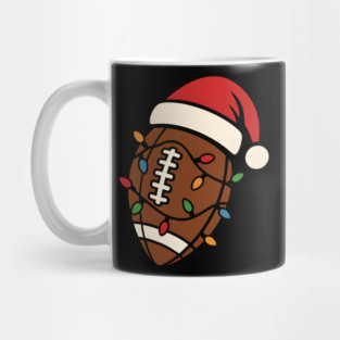 Christmas Football with Santa Hat and Lights Holiday Design Mug