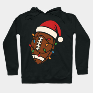 Christmas Football with Santa Hat and Lights Holiday Design Hoodie