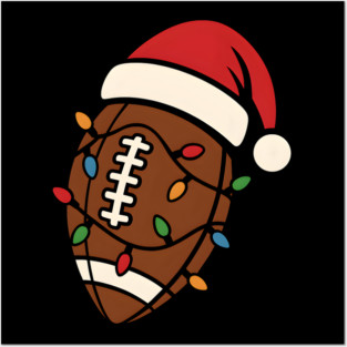 Christmas Football with Santa Hat and Lights Holiday Design Posters and Art