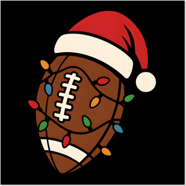 Christmas Football with Santa Hat and Lights Holiday Design Wall Art by MakerMind8.2