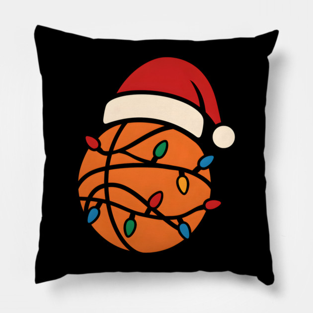 Christmas Basketball with Santa Hat and Lights Holiday Design Pillow by MakerMind8.2