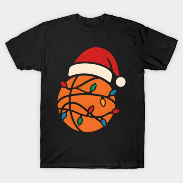 Christmas Basketball with Santa Hat and Lights Holiday Design T-Shirt by MakerMind8.2