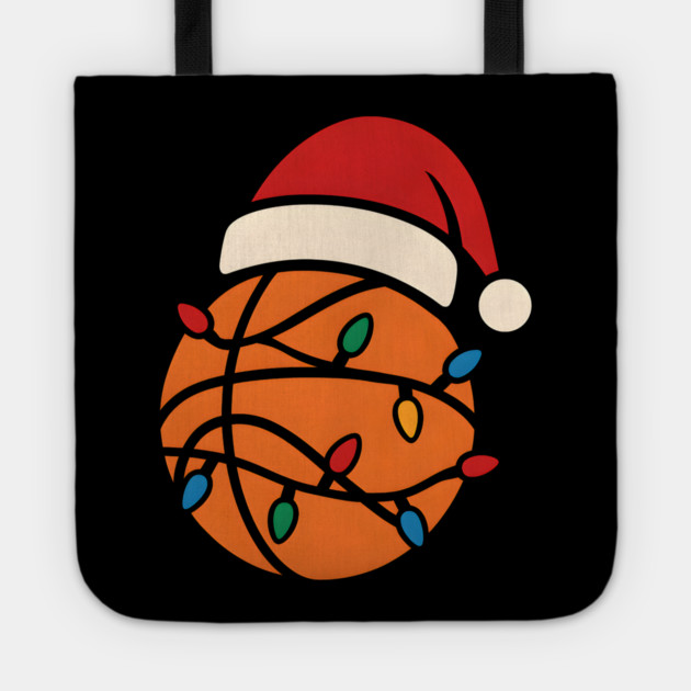 Christmas Basketball with Santa Hat and Lights Holiday Design Tote by MakerMind8.2