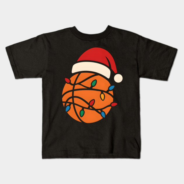 Christmas Basketball with Santa Hat and Lights Holiday Design Kids T-Shirt by MakerMind8.2