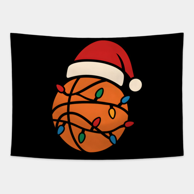 Christmas Basketball with Santa Hat and Lights Holiday Design Tapestry by MakerMind8.2