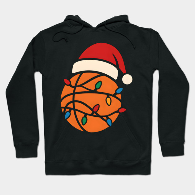 Christmas Basketball with Santa Hat and Lights Holiday Design Hoodie by MakerMind8.2