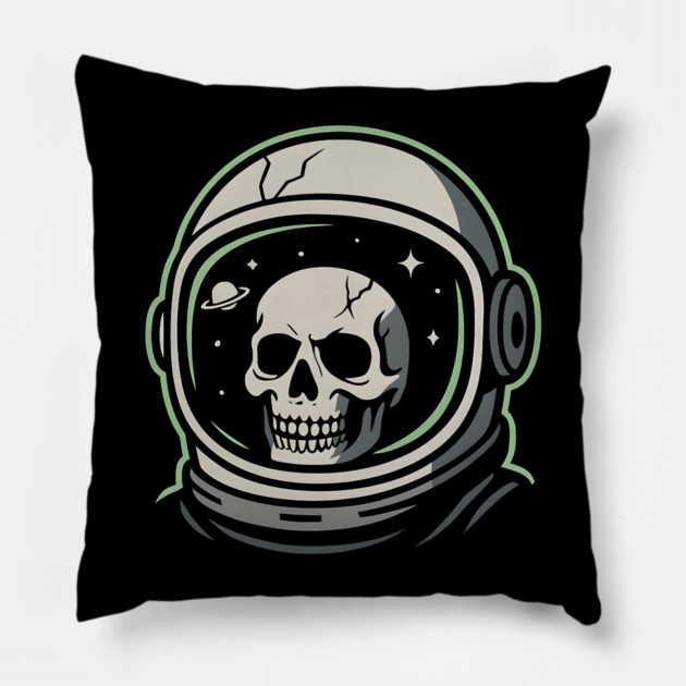 Skull Astronaut Helmet Space Graphic | Dark Cosmic Artwork Pillow by MakerMind8.2
