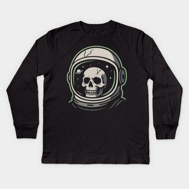 Skull Astronaut Helmet Space Graphic | Dark Cosmic Artwork Kids Long Sleeve T-Shirt by MakerMind8.2