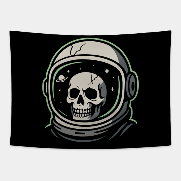 Skull Astronaut Helmet Space Graphic | Dark Cosmic Artwork Tapestry by MakerMind8.2