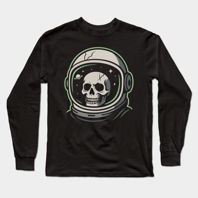 Skull Astronaut Helmet Space Graphic | Dark Cosmic Artwork Long Sleeve T-Shirt by MakerMind8.2