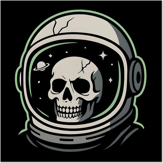 Skull Astronaut Helmet Space Graphic | Dark Cosmic Artwork Wall Art by MakerMind8.2