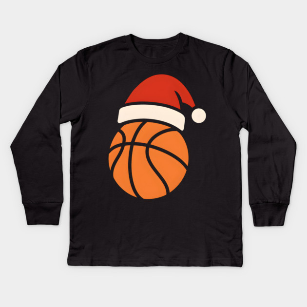 Christmas Basketball with Santa Hat Holiday Design Kids Long Sleeve T-Shirt by MakerMind8.2