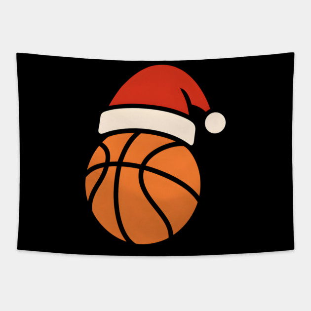 Christmas Basketball with Santa Hat Holiday Design Tapestry by MakerMind8.2