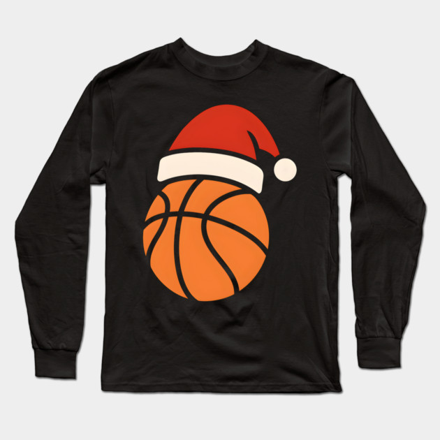 Christmas Basketball with Santa Hat Holiday Design Long Sleeve T-Shirt by MakerMind8.2
