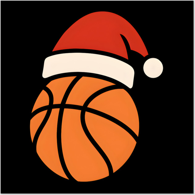 Christmas Basketball with Santa Hat Holiday Design Wall Art by MakerMind8.2