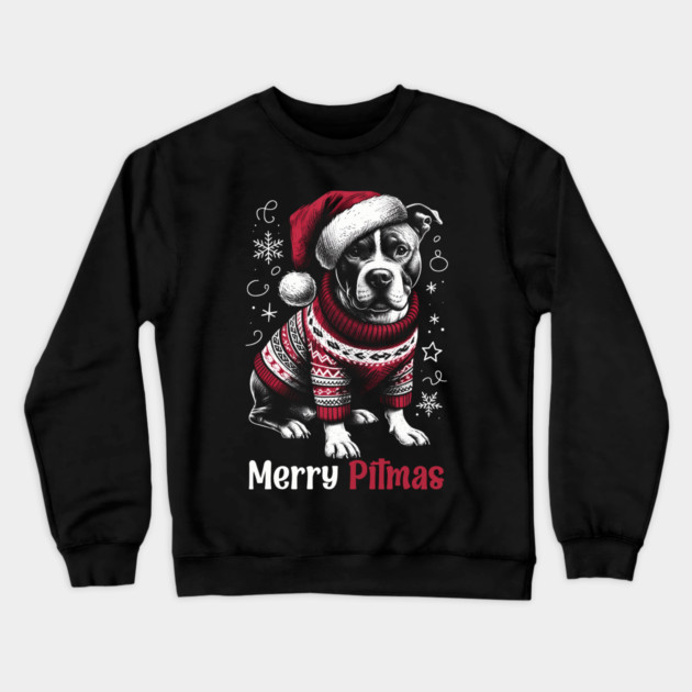Merry Pitmas Pitbull Dog Christmas Santa Hat Ugly Sweater Crewneck