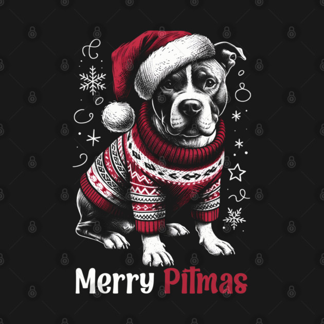 Merry Pitmas Pitbull Dog Christmas Santa Hat Ugly Sweater Crewneck
