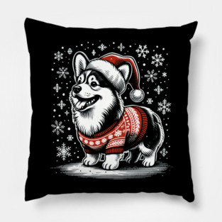 Corgi Dog Christmas Santa Hat Ugly Sweater Snow Pillow