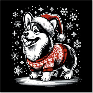 Corgi Dog Christmas Santa Hat Ugly Sweater Snow Posters and Art