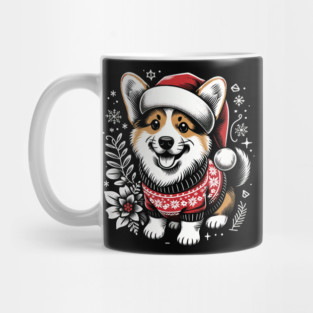Corgi Dog Christmas Santa Hat Ugly Sweater Floral Mug