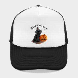 Witch Vibes Only | Happy Halloween | Triick or Treat Spooky Seasons with Witchy Black Cat & Halloween Pumpkin Hat