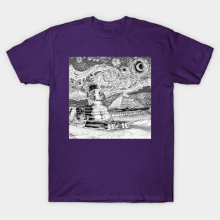 sphinx age starry night black and white design T-Shirt