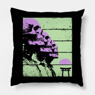 Repeating Skeleton Profile Japanese Ukiyo-e Graphic Pillow