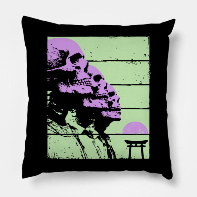 Repeating Skeleton Profile Japanese Ukiyo-e Graphic Pillow by TuncGK