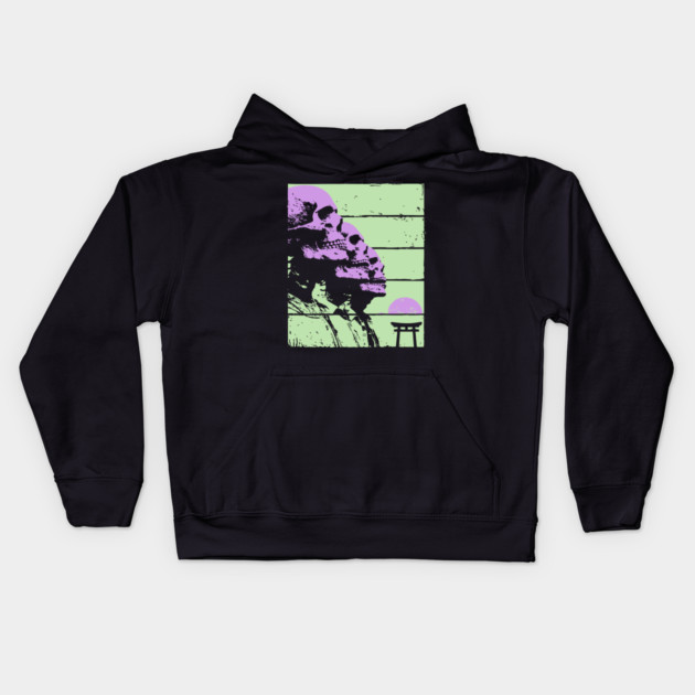 Repeating Skeleton Profile Japanese Ukiyo-e Graphic Kids Hoodie by TuncGK