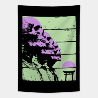 Repeating Skeleton Profile Japanese Ukiyo-e Graphic Tapestry