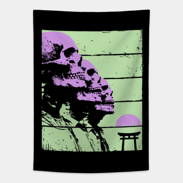 Repeating Skeleton Profile Japanese Ukiyo-e Graphic Tapestry by TuncGK